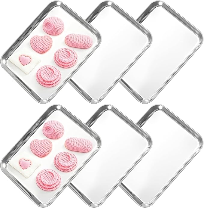 6pcs Stainless Steel Sheet Pan, 9x7inch Cookie Sheets Baking Sheets Pan Cookie for Bakings Metal Food Tray Non-Stick, Rust Resistant Stainles Steels Cookies Sheet for Baking Or Roasting