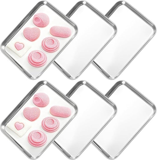6pcs Stainless Steel Sheet Pan, 9x7inch Cookie Sheets Baking Sheets Pan Cookie for Bakings Metal Food Tray Non-Stick, Rust Resistant Stainles Steels Cookies Sheet for Baking Or Roasting