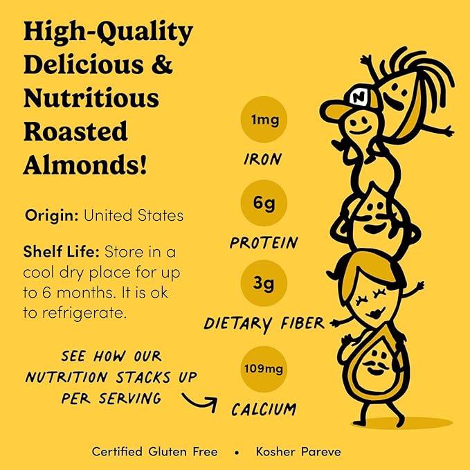Nuts.com Roasted Almonds (50% Less Salt) – 24 Single-Serve Bags – Healthy, Gluten-Free, High-Protein, Low-Carb Keto Snacks for Adults – Individually Wrapped Nuts – Shelf-Stable Bulk Snacks for Office or Road Trips