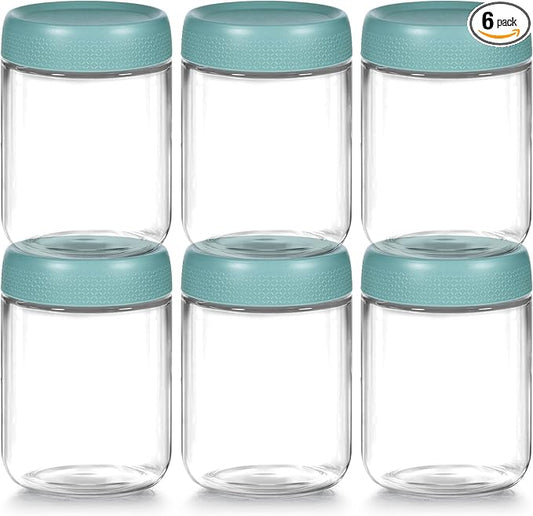 Overnight Oats Containers with Lids, Glass Storage Containers with Lids, Wide Mouth Mason Jars 16oz, Airtight Glass jars for Spice, Chia Pudding, Yogurt, Cereal, Salad Storage (6 Pack, Green)