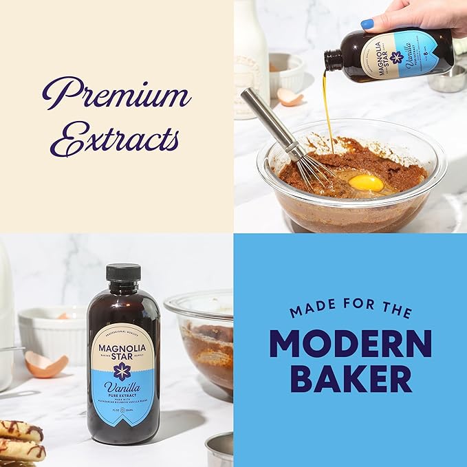 Magnolia-Star Pure Vanilla Extract, 32 oz., Made from Hand-Selected Madagascar Bourbon Vanilla Beans, Gluten Free Baking Vanilla (8 oz. Bottles, 4 Ct)