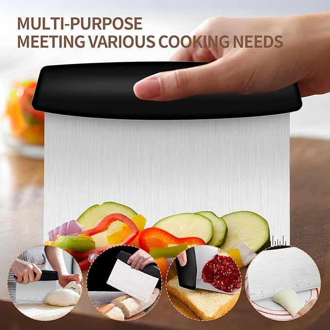 Bench Scraper Cutter,Pastry Scraper with Non-Slip Ergonomic Handle,Stainless Steel Dough Cutter for Baking and Cooking