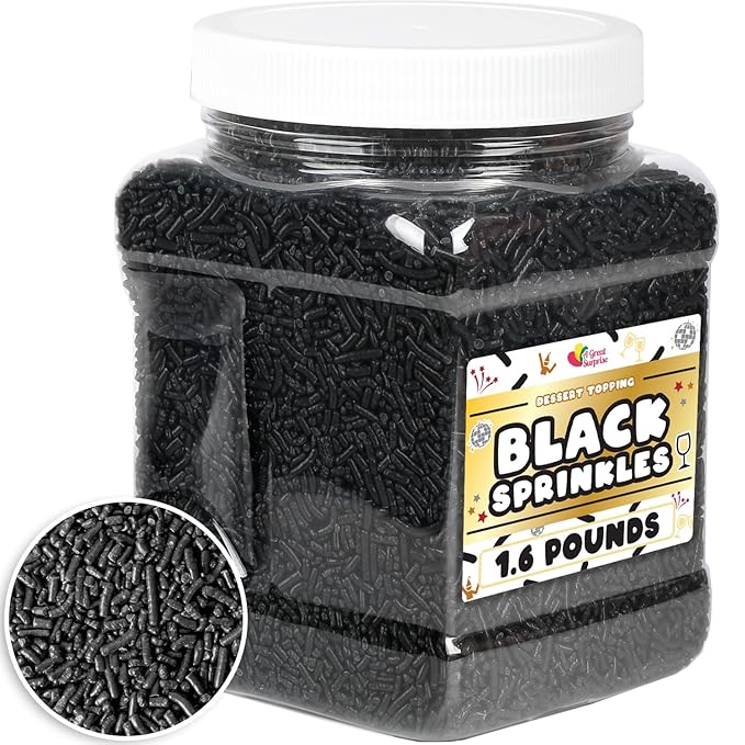 New Years Black Sprinkles – 1.6 Pounds Bulk Dessert Topping – Perfect for Cupcakes, Cookies, Ice Cream, Cake Decorating, Baking, and Party Treats – Large Resealable Container