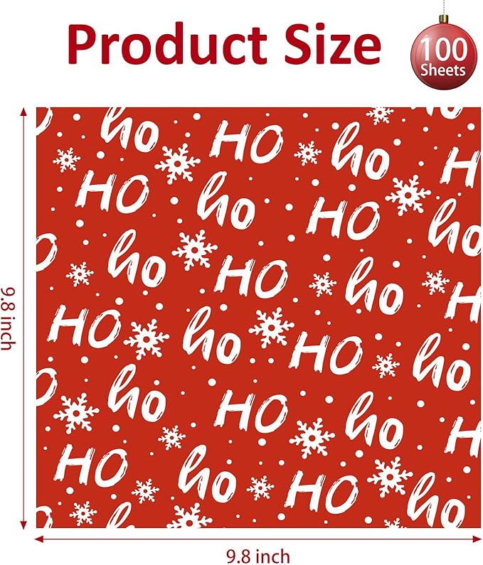 Zezzxu 100 Sheets Wax Paper for Food, Red Ho Ho Parchment Paper for Cookie Box Deli Wrapping Grease Resistant Basket Liners (9.8 x 9.8 Inches)