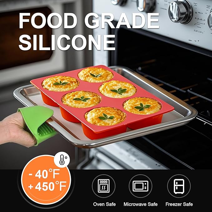 Silicone Egg Bite Molds, 3 Pack Deep 3 Inch Dash Egg Cups Sous Vide Mold Round Rolls Molds for Breakfast Sandwiches Omelets Dinner Rolls Baking - Red