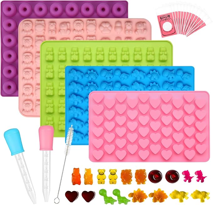 Christmas Candy Molds! Silicone Gummy Mold Kit 5PCS, Create Festive Fun with 13 Shapes for 260+ Holiday Treats - Perfect for Christmas Gifting, Parties & Homemade Candy Making