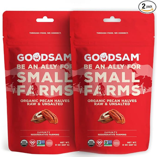 GoodSAM Organic Raw Pecan Halves 2 Pack, 8 oz Each, Gluten-Free, Sourced from Mexico, Regenerative Farming, Ideal for Vegan and Keto Diets, Direct Trade