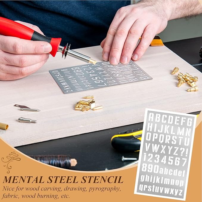 Lewtemi 8 Pcs 4 x 7 Inch Metal Letter Number Stencils Stainless Steel Metal Alphabet Stencils for Engraving Painting Journaling Bookmark Flower Vines DIY(Classic Style)