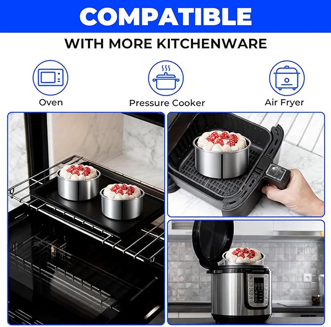 4 Pcs 4 Inch Cake Pan with Removable Bottom, 304 Stainless Steel Cake Pan Mini Round Easy Releasing Baking Pans for Birthdays, Weddings, Banquets, Parties, Christmas