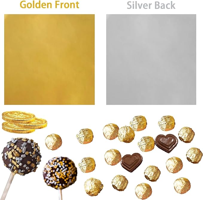 200 Pack 3.9x3.9 inch Golden Chocolate Wrappers Aluminium Foil Square Sweets Lolly Paper Wrapping for DIY Food Candy Packaging Decoration Party Favor Wedding Birthday Accessories
