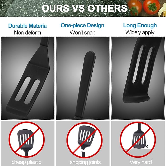Patelai Mini Silicone Brownie Serving Spatula Flexible Nonstick Serve Turner Heat Resistant Cookie Slotted Spatula for Eggs in Small Frying Pan Cookie Batter Lemon Baked(Black,2 Pieces)