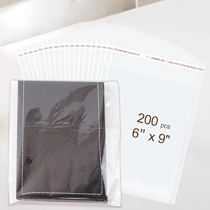 200PCS Clear Self-Sealing Cellophane Bags - 6x9 Inches, Resealable Cookie, Candy & Bread Bags - Perfect for Parties, Gifts & Bakery Uses