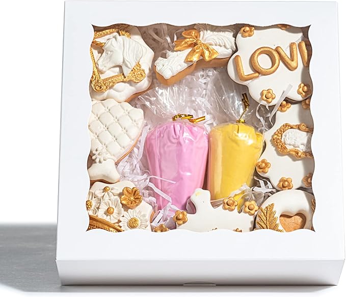 RomanticBaking 14pcs 7" x 7" x 2 1/2" Inches Bakery Boxes with Window for Pie, Cookies, Chocolate Covered Strawberries, Cakesickle, Brownies