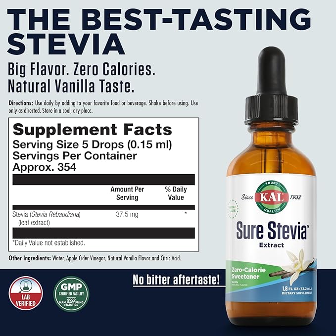 KAL Pure Stevia Extract, Vanilla, 1.8 Fluid Ounce