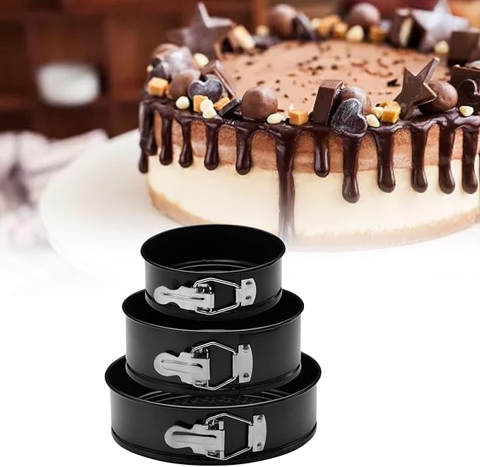 Springform Cake Pan Set,Non Stick Easy to Demould Good Sealing Springform Pan Set Cake Mold 3Pcs Black for Cheesecake, Pizzas, Quiches Tier, Wedding Cakes