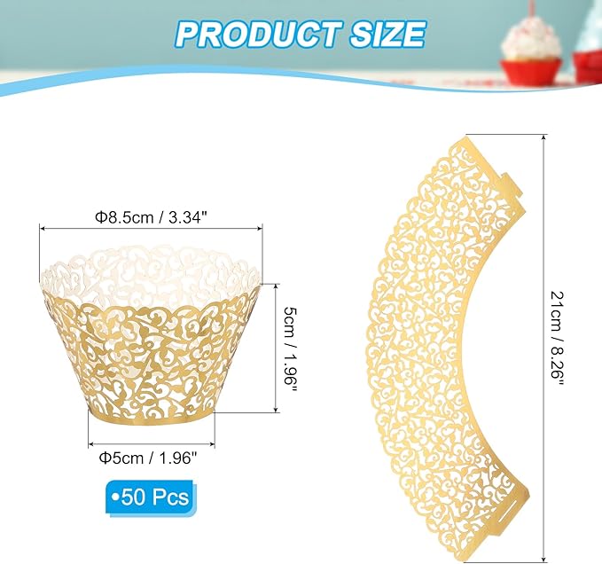 PATIKIL Cupcake Wrappers Paper, 50 Pack Baking Cups Standard Vine Decoration for Anniversary Birthday Weddings and Parties, Reflective Gold