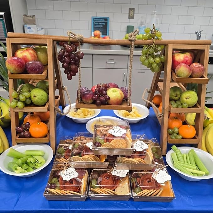 3 Tier Cupcake Stand - Wooden Display Stand for Desserts, Fruits, Nuts, Cheese - Removable Trays and Foldable Stand - Perfect for Parties and Events - Rustic and Unique Wooden Serving Tray