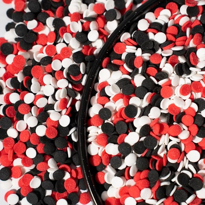 NIPEOR Rainbow Sprinkles,Red Black Confetti Sprinkles 3.53oz/100gEdible Sprinkle Topping Confetti Sprinkles, Round Sprinkles for Cake Cupcake Decorating, Candy Sprinkles, and Ice Cream Toppings (Rainbow Confetti Black Red)