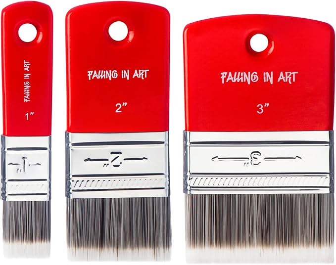 Falling in Art 3PCS Flat Paddle Paint Brush Set, Scale Brush for Oil and Acrylic Paints(1 Inch,2 Inch,3 Inch)