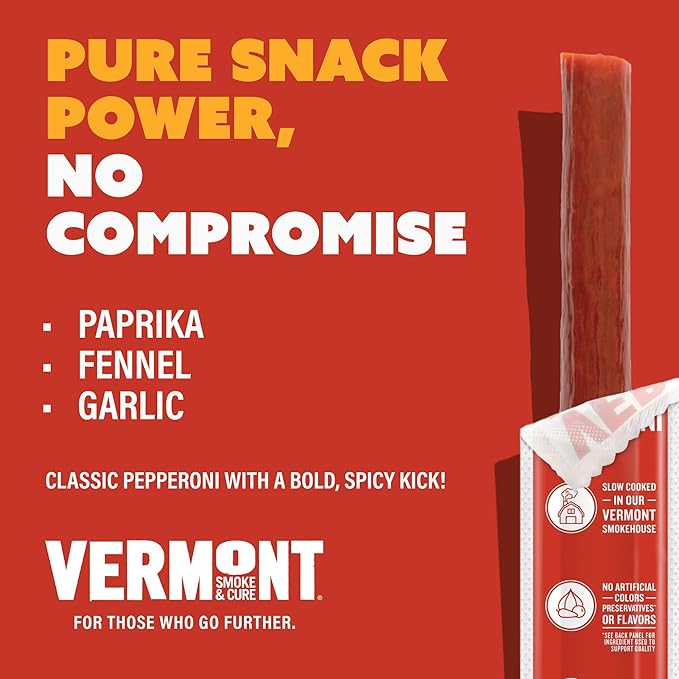 Vermont Smoke & Cure - Turkey Uncured Pepperoni Meat Sticks - Protein Snacks - On the Go Healthier Snack for Adults & Kids - 24 Count
