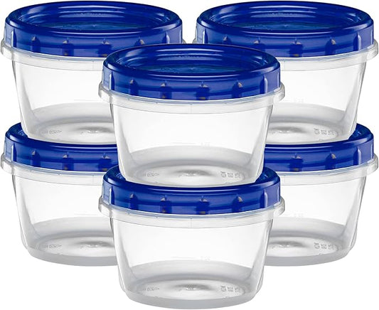 Twist Top Deli Containers Food Storage Containers Blue Screw on Lid Reusable Stackable Leakproof Airtight, pack of 10-16 oz containers