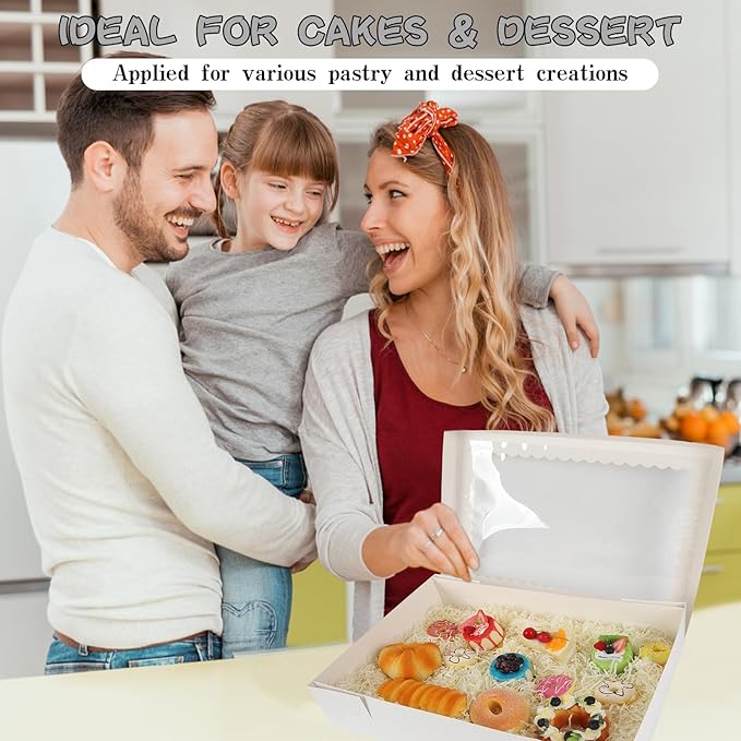 12 Sets 14x10x4in White Bakery Boxes Half Sheet Cake Boxes with Board, Large Treat Boxes for Pastry Baking Cake Donuts Cupcake Pie Packaging