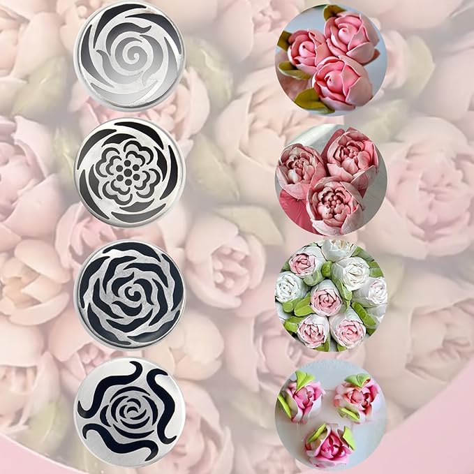 Russian Piping Tips Set 2PCS Stainless Steel Cake Decorating Kit for 3D Flowers Roses Extra Large Icing Nozzles Flower Tips Baker Tools for Wedding Birthday Cakes Cupcakes Cookies (Silver A-3)