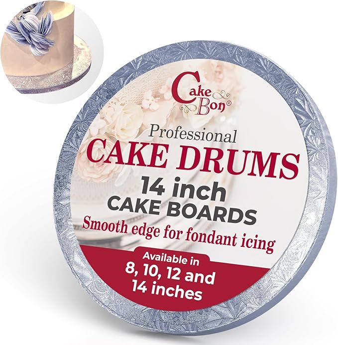 Cakebon Cake Boards - Sturdy 1/2 Inch Thick Drums - 14 Inch Professional Smooth Straight Edges Silver 12-Pack