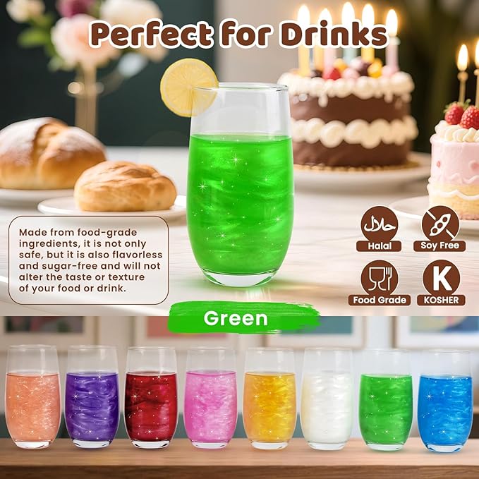 Green Edible Glitter Spray, 5g Food Grade, Edible Green Glitter for Drinks, Cake Decorating, Cocktails, Shimmer Dust Powder for Baking, Chocolate, Strawberry