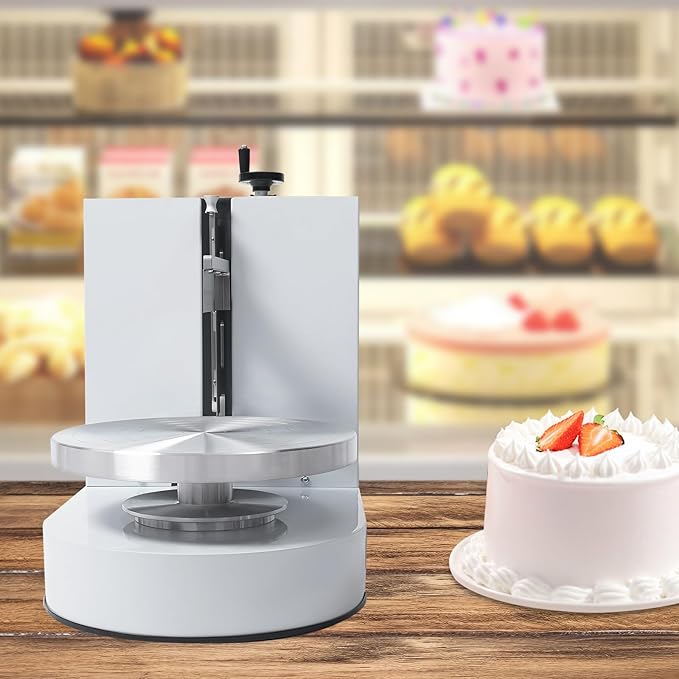 Cake Cream Spreading Machine, Electric Cake Decorating Machine for 4-12 Inch Cakes, Automatic Cake Cream Spreading Machine with Graduated Scrapers Turntable for Dessert Shops, 60-320RPM, 200W (White)