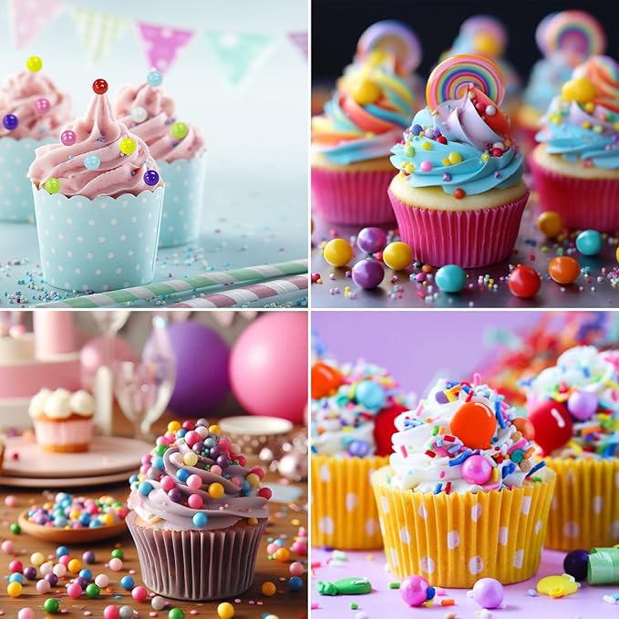 Edible Rainbow Sugar Sprinkles Rainbow Pearl Sprinkle Baking Decorations 7mm 130g/4.58 Oz White Sugar Pearls for Cake Decorating Edible Ball Candy Pearls Ice Cream Toppings Wedding Chirstmas Supplies