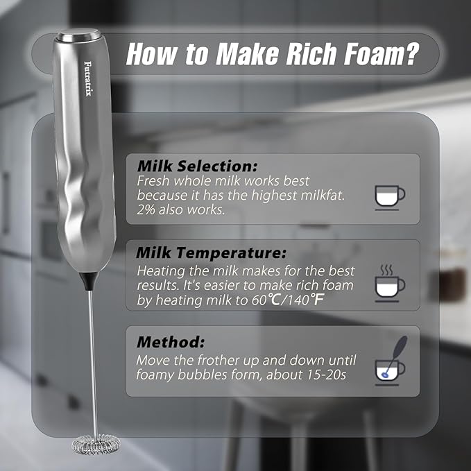Handheld Milk Frother, Fast Powerful Drink Mixer Battery operated with Stainless Steel Whisk for Coffee (Silver)
