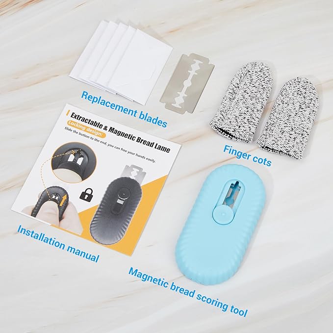 UFO Non-Slip Bread Lame - Professional Dough Scoring Tool with 5 Razor Blades, Sourdough Scorer Kit for Artisan Bread Baking,Including User Manual (Ripple Blue)