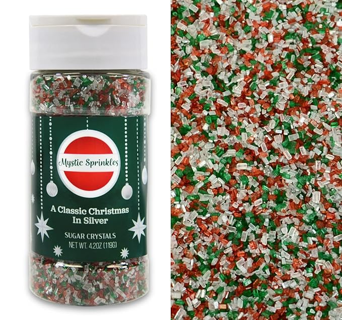 Mystic Sprinkles Christmas Holiday Sprinkle Mixes (A Classic Christmas In Silver Sugar Crystals 4.2oz)