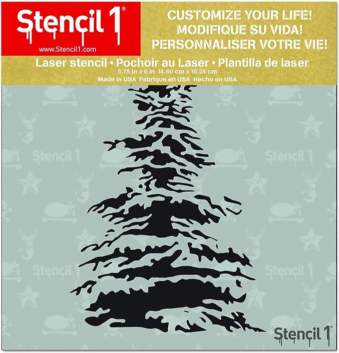 Stencil1 Snowy Pine Christmas Tree Stencil – Reusable Winter Template for DIY Crafts, Holiday Decor, Painting on Wood, Fabric, Cards & More - 5.75" x 6"