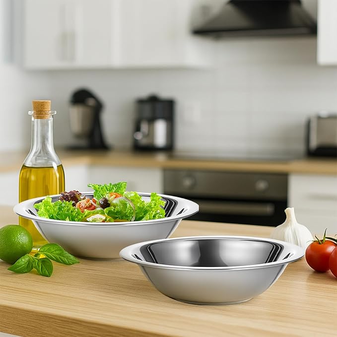 20 Pcs Small Stainless Steel Bowls, 6.4 Inch Wide Metal Mixing Bowl with Flat Base, 3/4 Quart Nesting Prep Salad Bowls Bulk for Kitchen Cooking Baking Serving