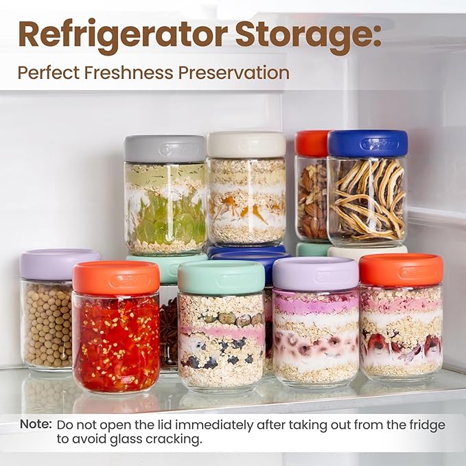 6-Pack 16oz Borosilicate Glass Jars with Airtight Lids, Overnight Oats Containers with Lid, Glass Jars for Overnight Oats Yogurt Chia Pudding Pickles Snacks Meal Prep