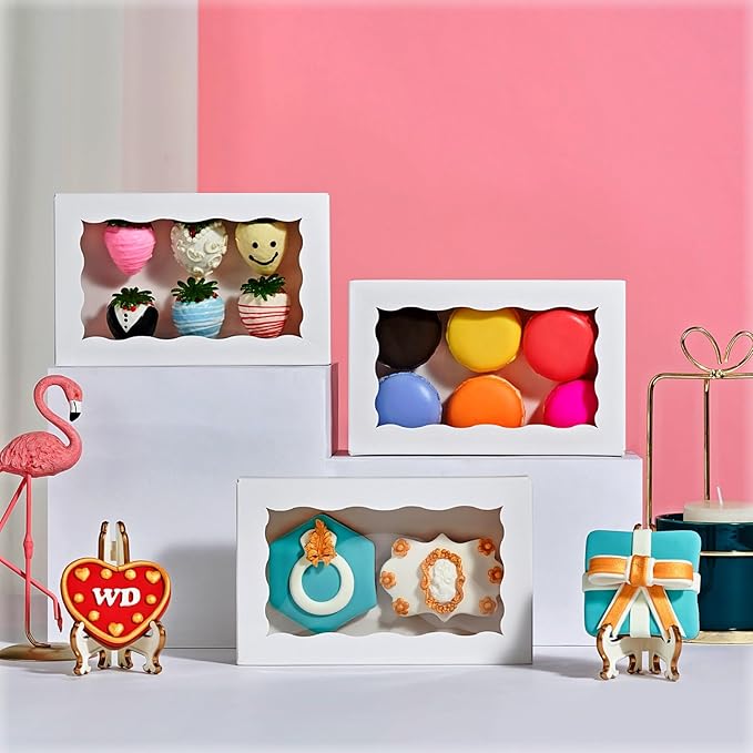50PCS 7x4⅜x1½ Inch Cookie Boxes with Window Chocolate Truffle Boxes Brownie Boxes Bakery Pastry Gift Boxes Soap Boxes Dount Boxes Browine Cake Boxes Treat Boxes for Party Favors Christmas