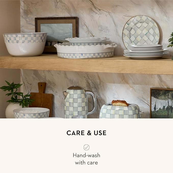 MACKENZIE-CHILDS Everyday Oval Casserole Baker, Cute Oven Baker, Small, Gray-and-White Sterling Check