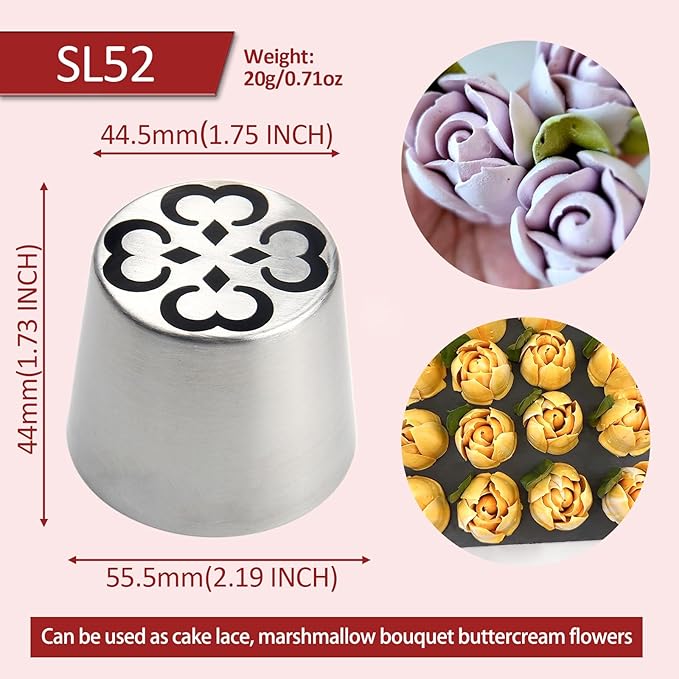 Extra Large Russian Piping Tips for Marshmallows Stainless Steel Flower Frosting Nozzles many styles Cake Decorating Baking tool for Buttercream, Cupcakes Cookies(SL52)