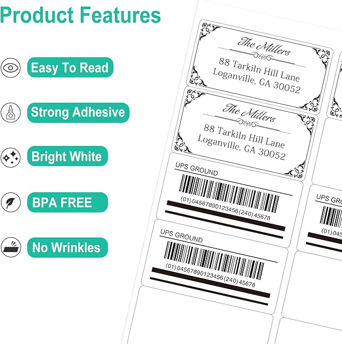 L LIKED 2" x 4" Label Stickers, Printable White 500 Sheets for Laser/Inkjet Printing - Matte White, 10 per Sheets (5000 PCS Labels)