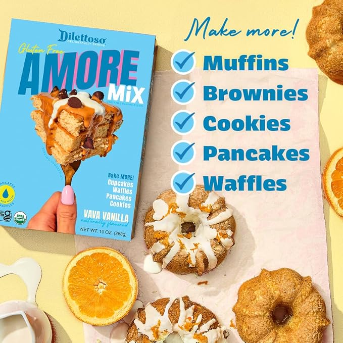 Dilettoso's Organic Gluten-Free Oat Flour Baking Mix | Vanilla | Pancakes, Waffles, Cupcakes, Brownies, and Cookies | 10oz AMORE Mix (1 Box)
