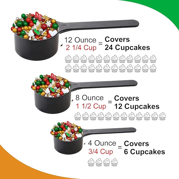 Christmastime Treasures - 12 Oz Resealable Bag - Christmas Themed Sprinkle Mix - Features Snowflake Quins, Santa Boot Quins, Red, Silver, and Green Pearls and More - Ice Cream and Cake Sprinkles