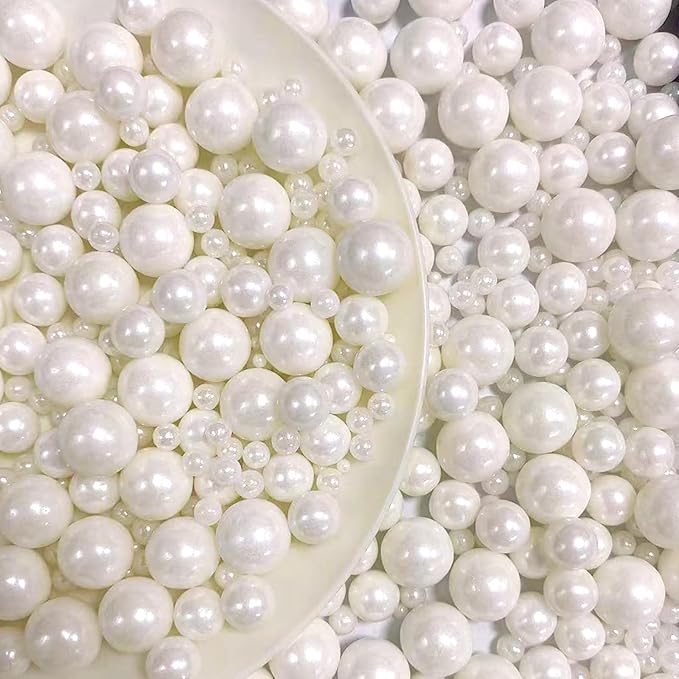 PhilaeEC White Peals Mix Size Sprinkles for Cake Decoration Edible Candy Baking Cookie Cupcake Toppers Wedding Party Valentines Halloween Christmas Supplies 5oz