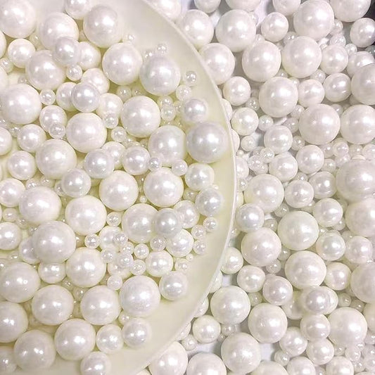PhilaeEC White Peals Mix Size Sprinkles for Cake Decoration Edible Candy Baking Cookie Cupcake Toppers Wedding Party Valentines Halloween Christmas Supplies 5oz