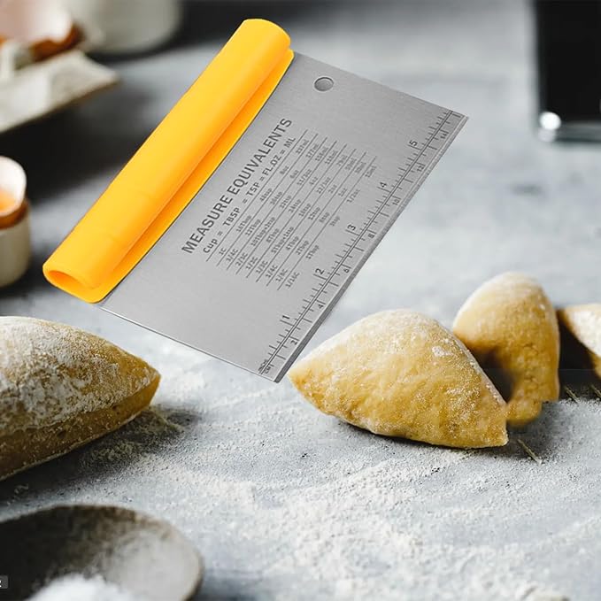 6-inch Premium Pizza Cutter Food Stainless Steel Mirror Polished with Measuring, dough scraper for frozen pizza, vegetables, includes dough cutter, hangable, Dishwasher Safe(Yellow)