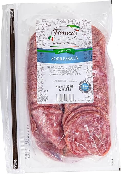 Fiorucci Sopressata, Delicately Seasoned with Whole Peppercorns, Gluten Free, 6g of Protein, 4 Oz (Pack of 12)