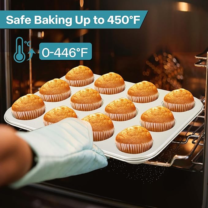 2-Pack Beige Muffin Pan, Non-Stick 12-Cup Cupcake Pan with Lid, Cupcake Pan with Lid and Handle, Perfect for Holidays, Birthdays, and Family Gatherings