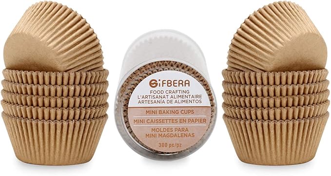 Gifbera Natural Mini Cupcake Liners Odorless Greaseproof Paper Muffin Baking Cups 300-Count, Natural Color
