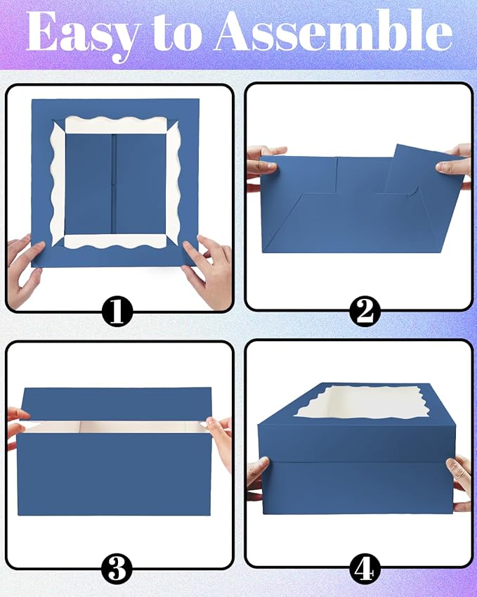Bakepacker 36pcs 12x12x6 Inches Cake Boxes with Window 18-Packs Ink Blue Cake Boxes 12 Inch Bakery Boxes (18 Cake Boxes +18 Cake Boards)